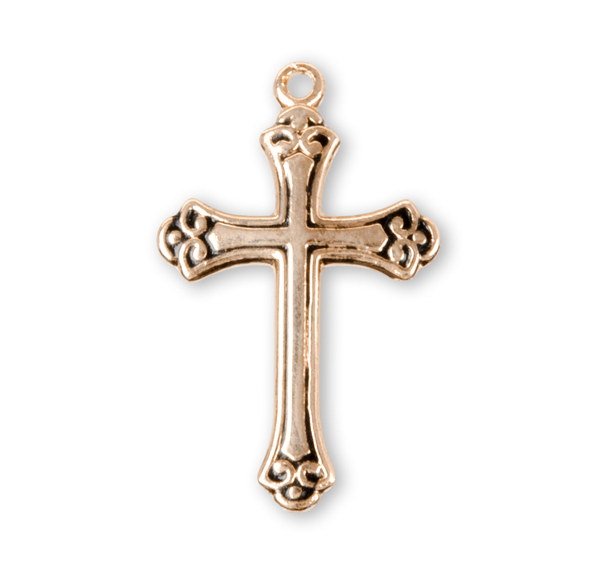 16kt Gold Over Sterling Sm Fancy Black Etched Epoxy Cross-*18"(Thin)-Ch-Bxd