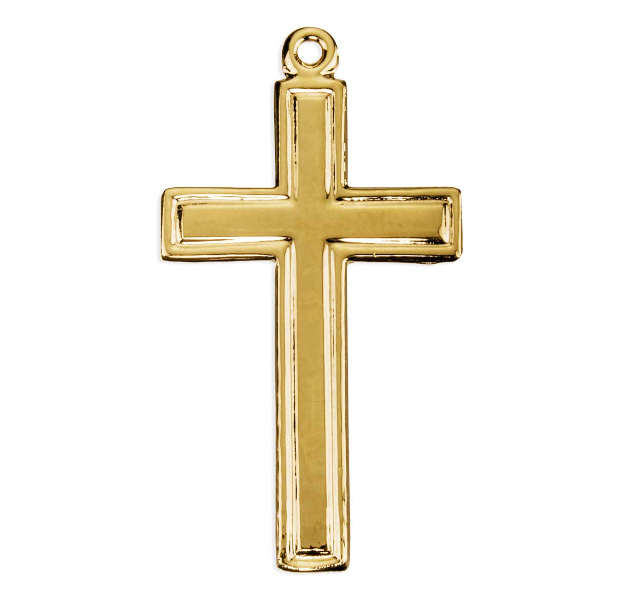 Gold Over Sterling Silver High Polished Plain Cross W/ Border Latin Style-24"Ch-Bxd