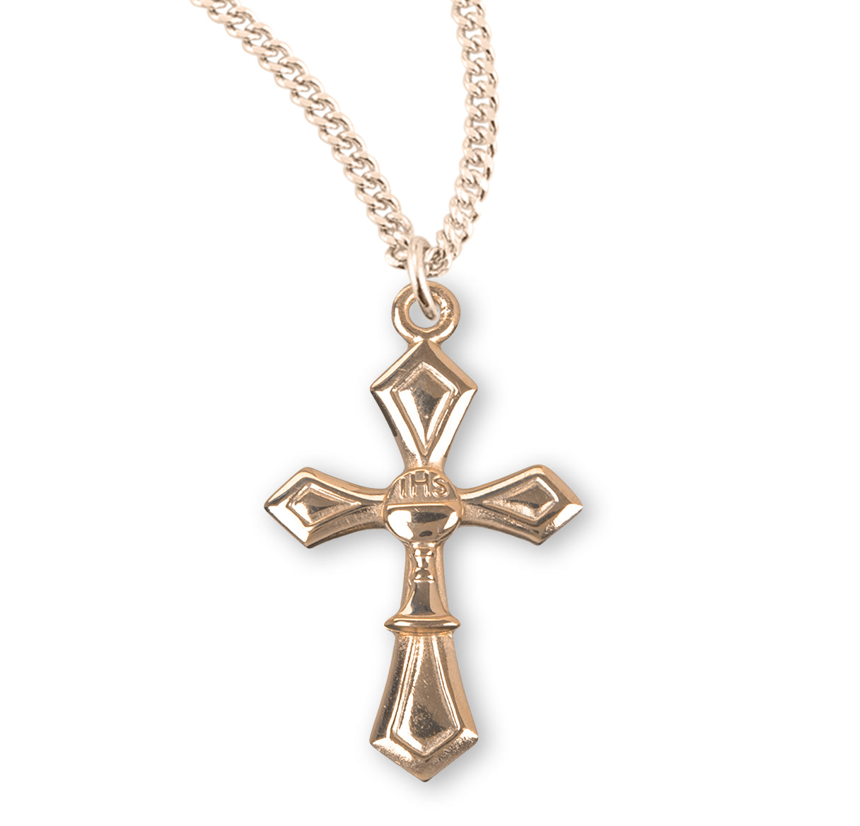 16kt Gold Over Sterling Sm Cross w/Tiny Chalice 18'Ch Bxd