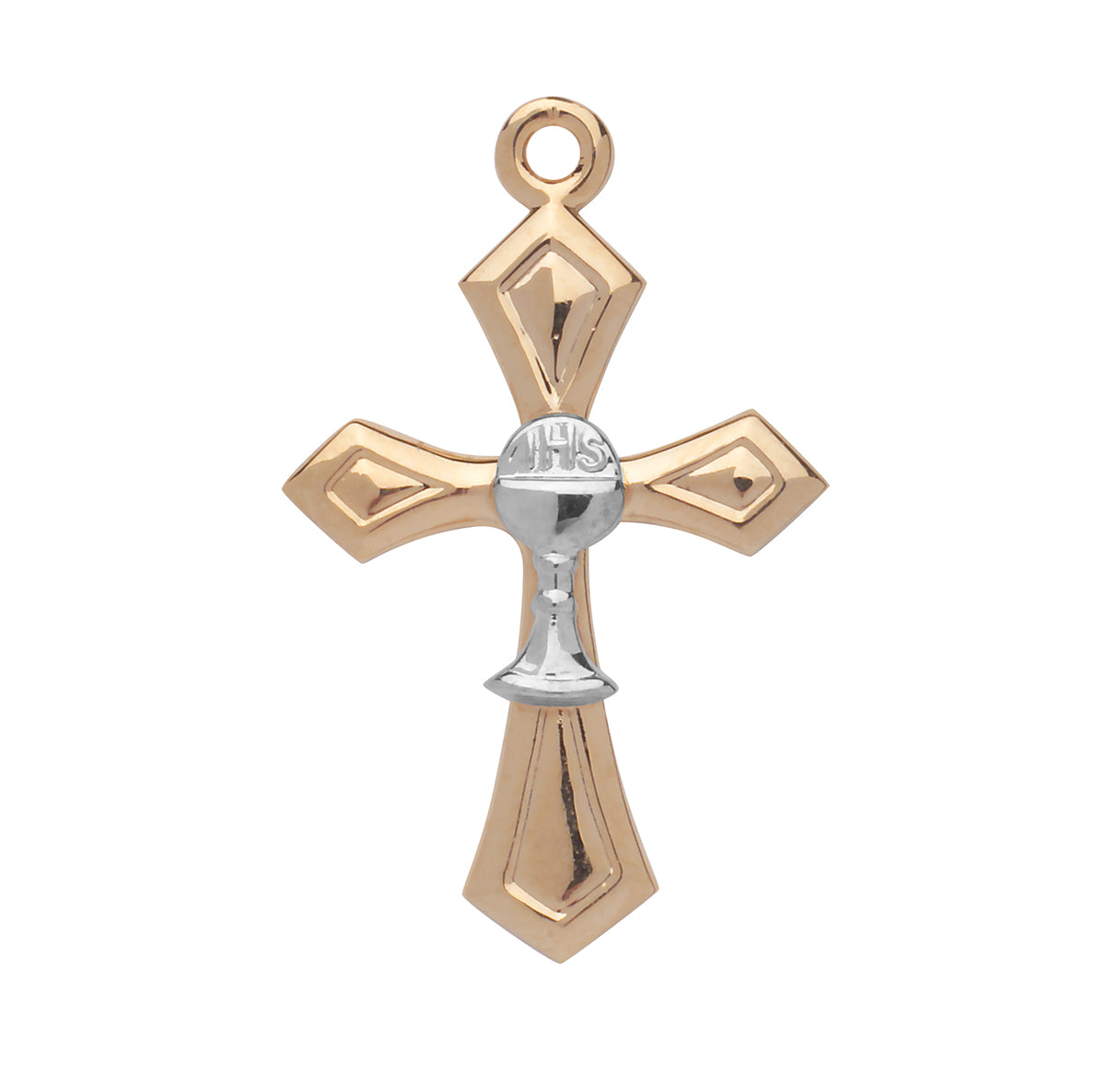 16kt Gold Over Sterling Tu-Tone Sm Cross w/Tiny Chalice 18'Ch Bxd