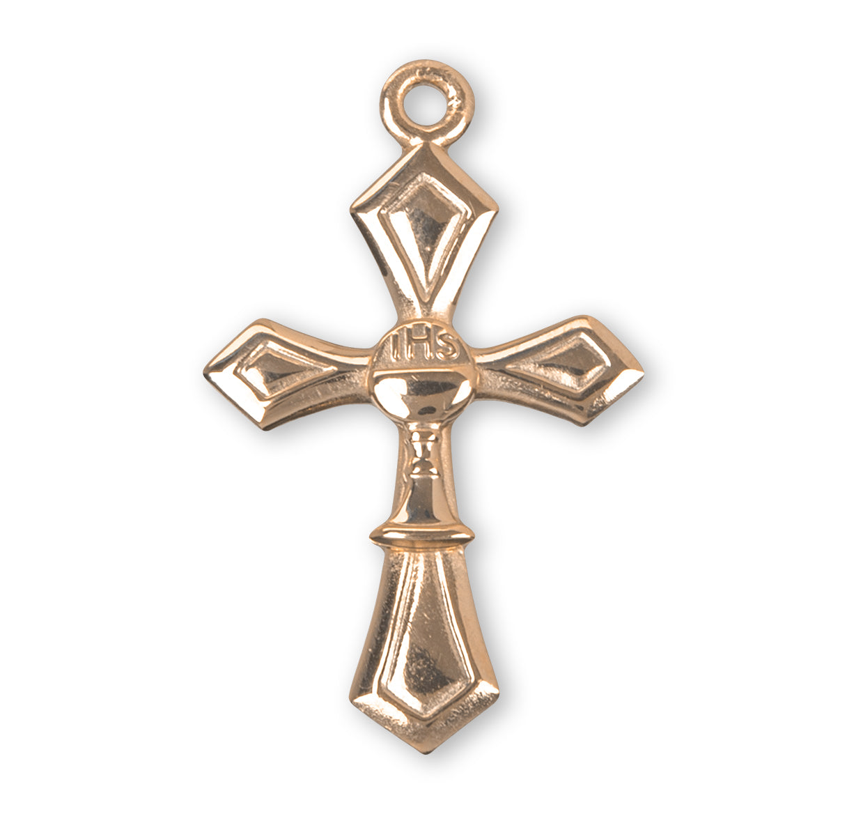 16kt Gold Over Sterling Sm Cross w/Tiny Chalice 18'Ch Bxd