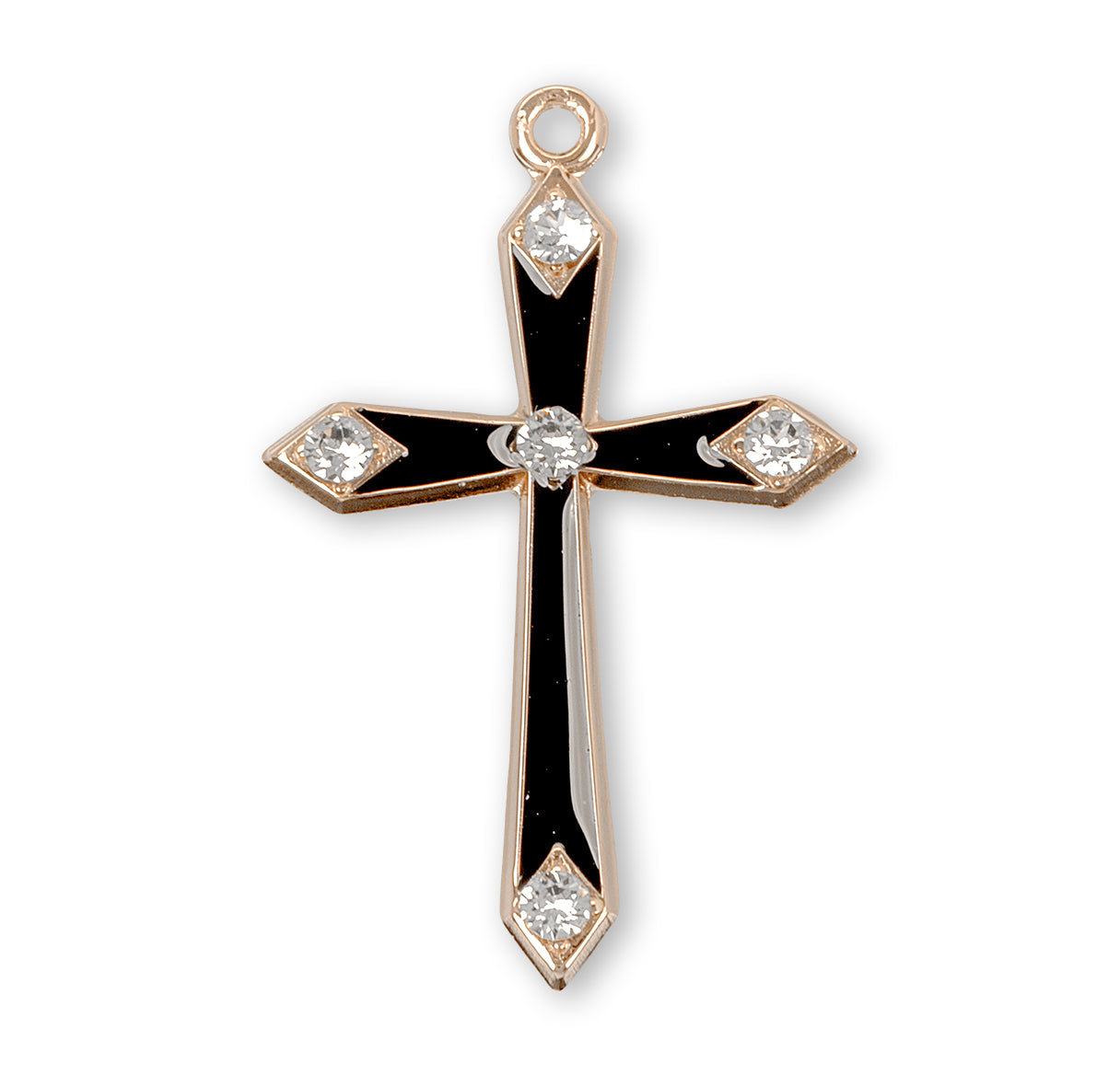 Gold Over Sterling Silver Black Epoxy Cross with Five Crystals