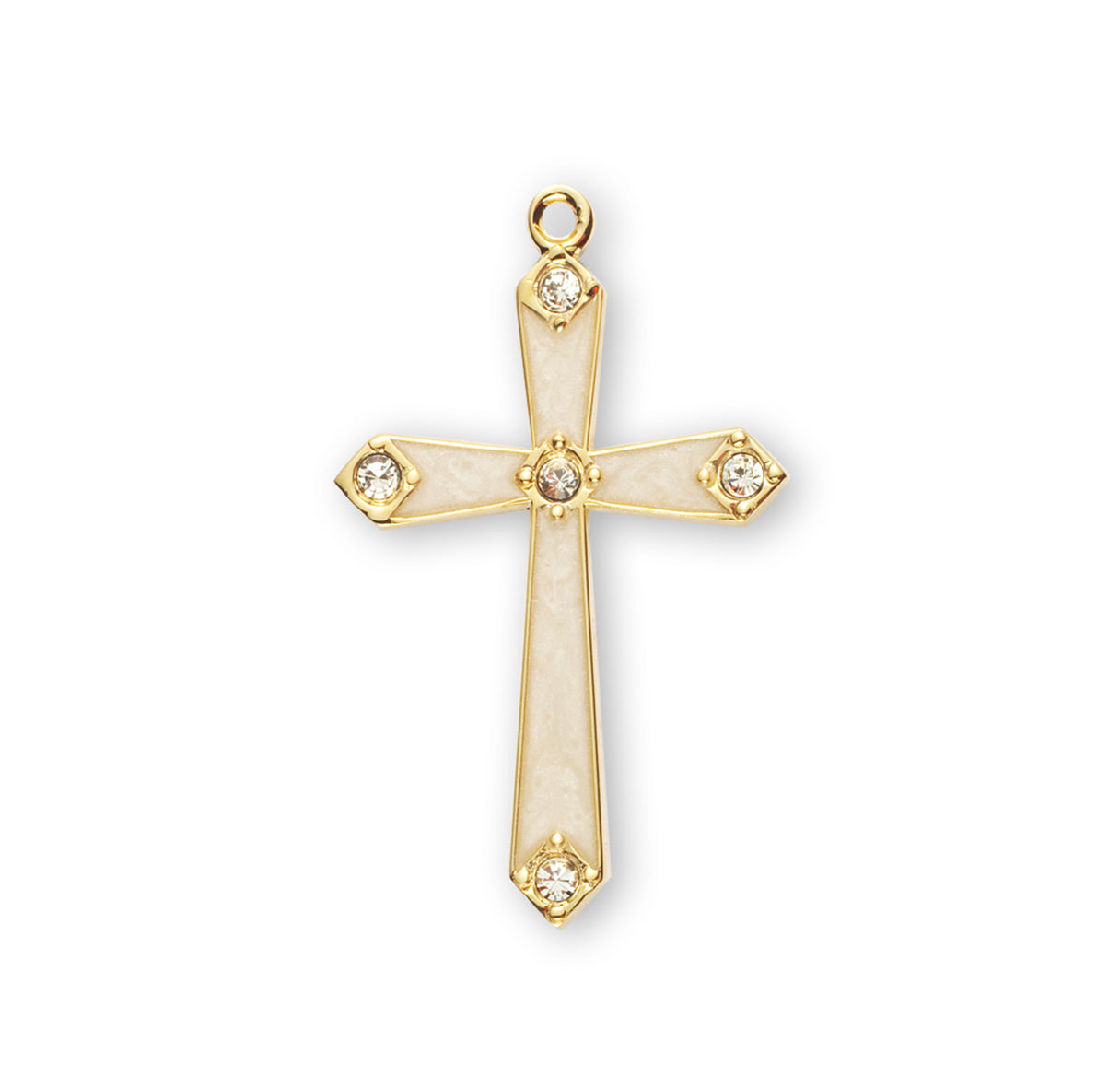 Gold Over Sterling Silver Pearl Epoxy Cross with Five Crystals