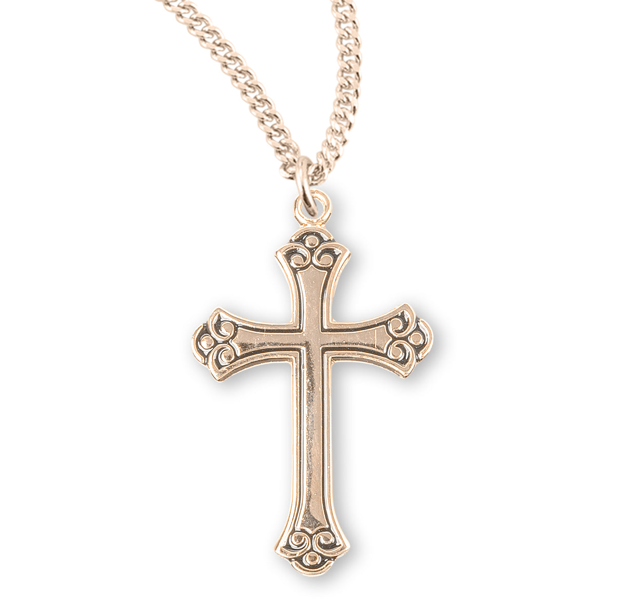 Swirl Tip Black Epoxy Gold Over Sterling Silver Cross