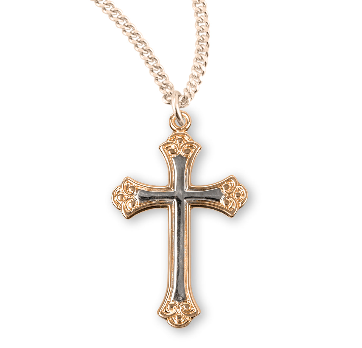 16kt Gold Over Sterling Tu-Tone Med Fancy Cross 18" Ch-Bxd