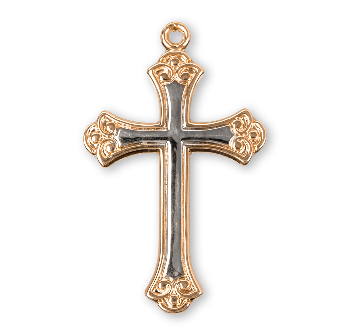 16kt Gold Over Sterling Tu-Tone Med Fancy Cross 18" Ch-Bxd