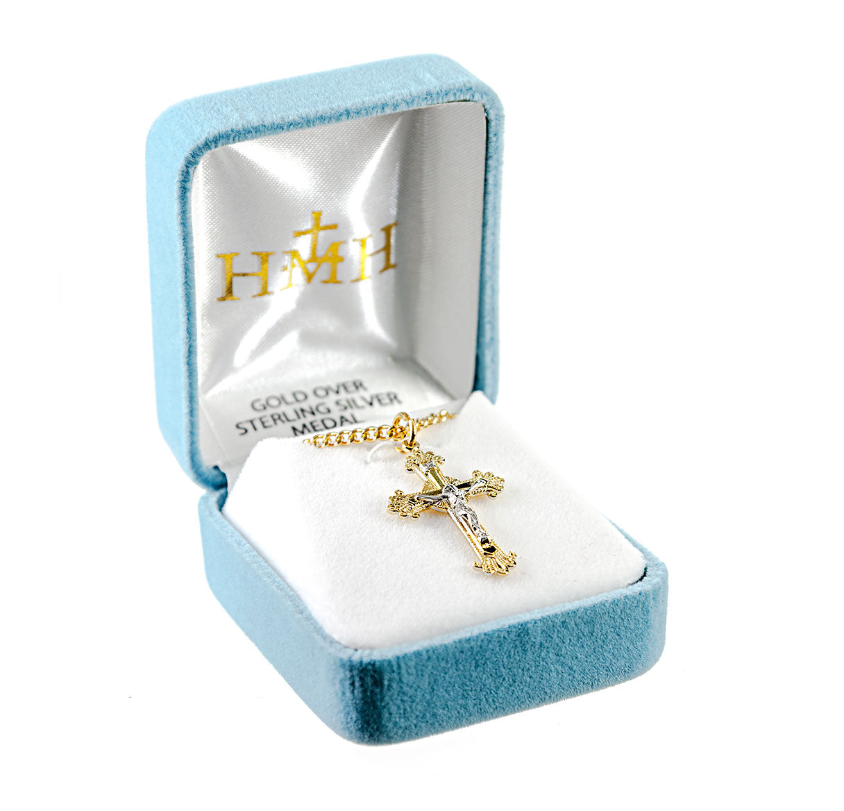 Fancy Engraved Gold Over Sterling Silver Two Toned Crucifix