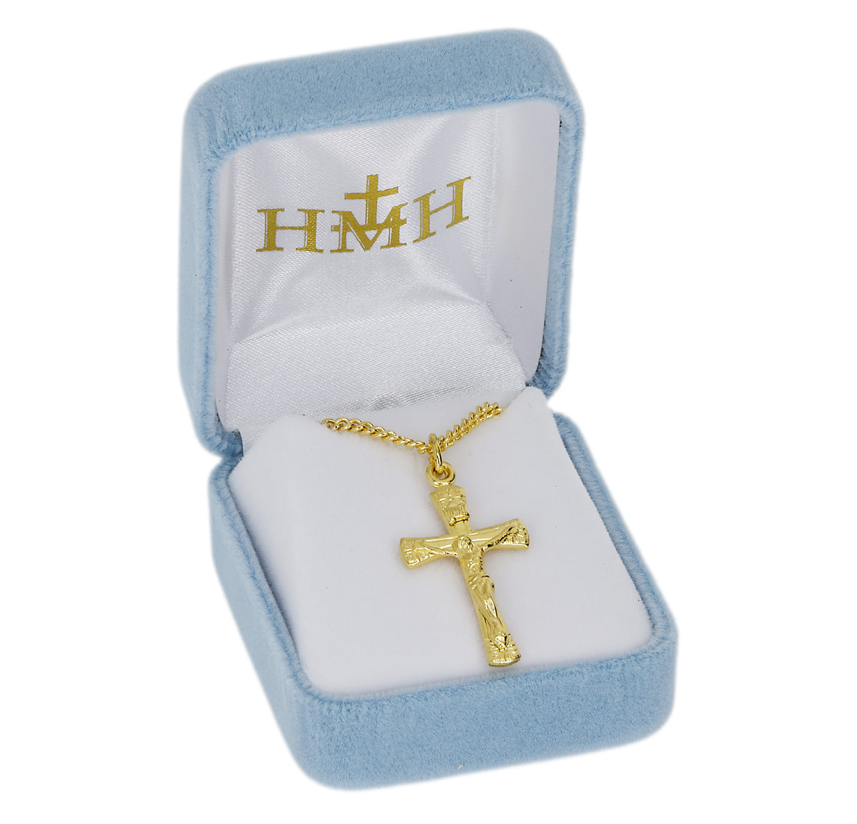16kt Gold Over Sterling Silver Crucifix W/ Flowered Tips 1-3/8" High-18"Ch-Bxd