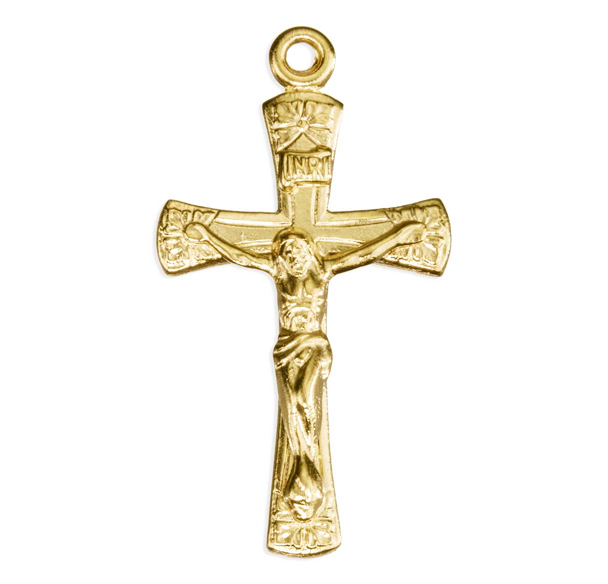 16kt Gold Over Sterling Silver Crucifix W/ Flowered Tips 1-3/8" High-18"Ch-Bxd