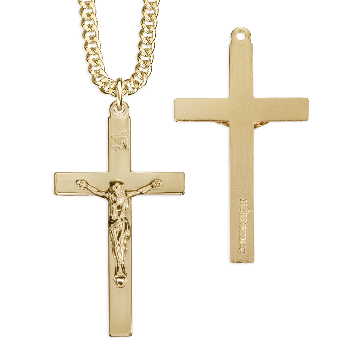 16kt Gold Over Sterling Silver High Polished Rhodium Plated Crucifix-24"Ch-Bxd