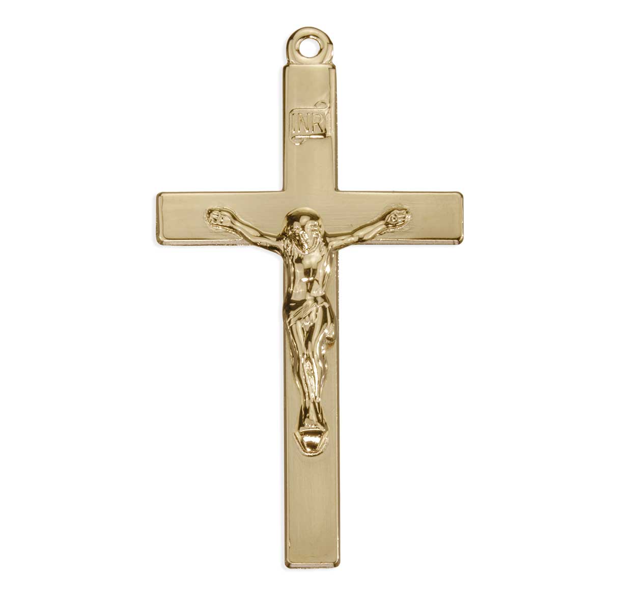 16kt Gold Over Sterling Silver High Polished Rhodium Plated Crucifix-24"Ch-Bxd