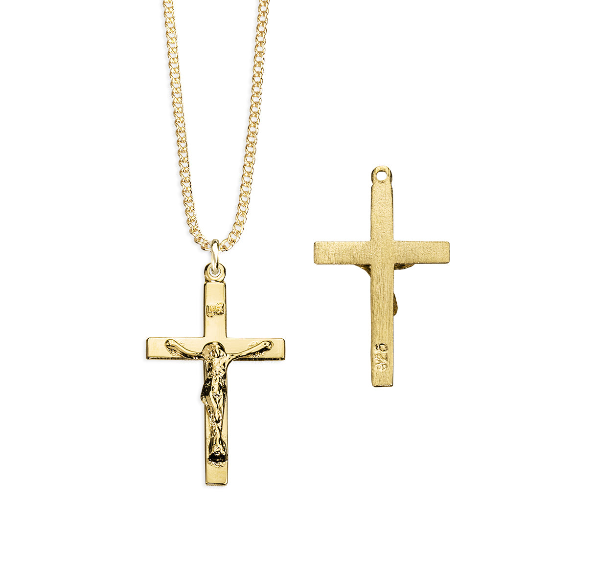 16kt Gold Over Sterling Silver High Polished Latin Basic Crucifix-*18"(Thin)-Ch-Bxd