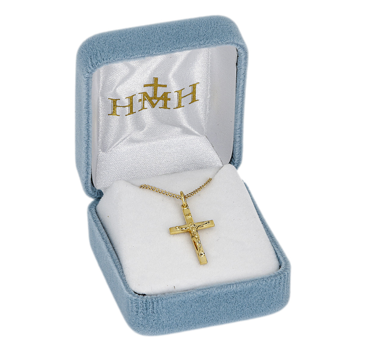 16kt Gold Over Sterling Silver High Polished Latin Basic Crucifix-*18"(Thin)-Ch-Bxd