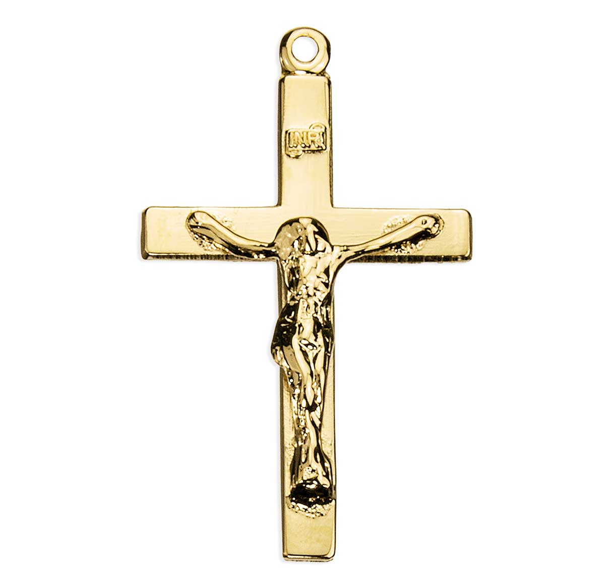 16kt Gold Over Sterling Silver High Polished Latin Basic Crucifix-*18"(Thin)-Ch-Bxd