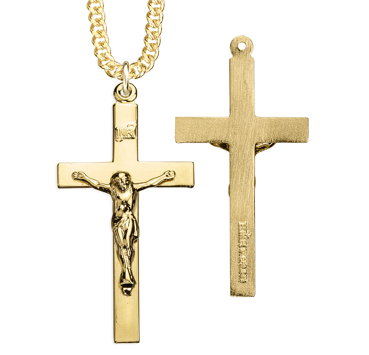 16kt Gold Over Sterling Silver High Polished Crucifix Latin Basic Narrow-*24"Ch-Bxd