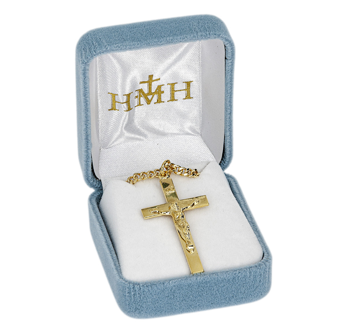 16kt Gold Over Sterling Silver High Polished Crucifix Latin Basic Narrow-*24"Ch-Bxd