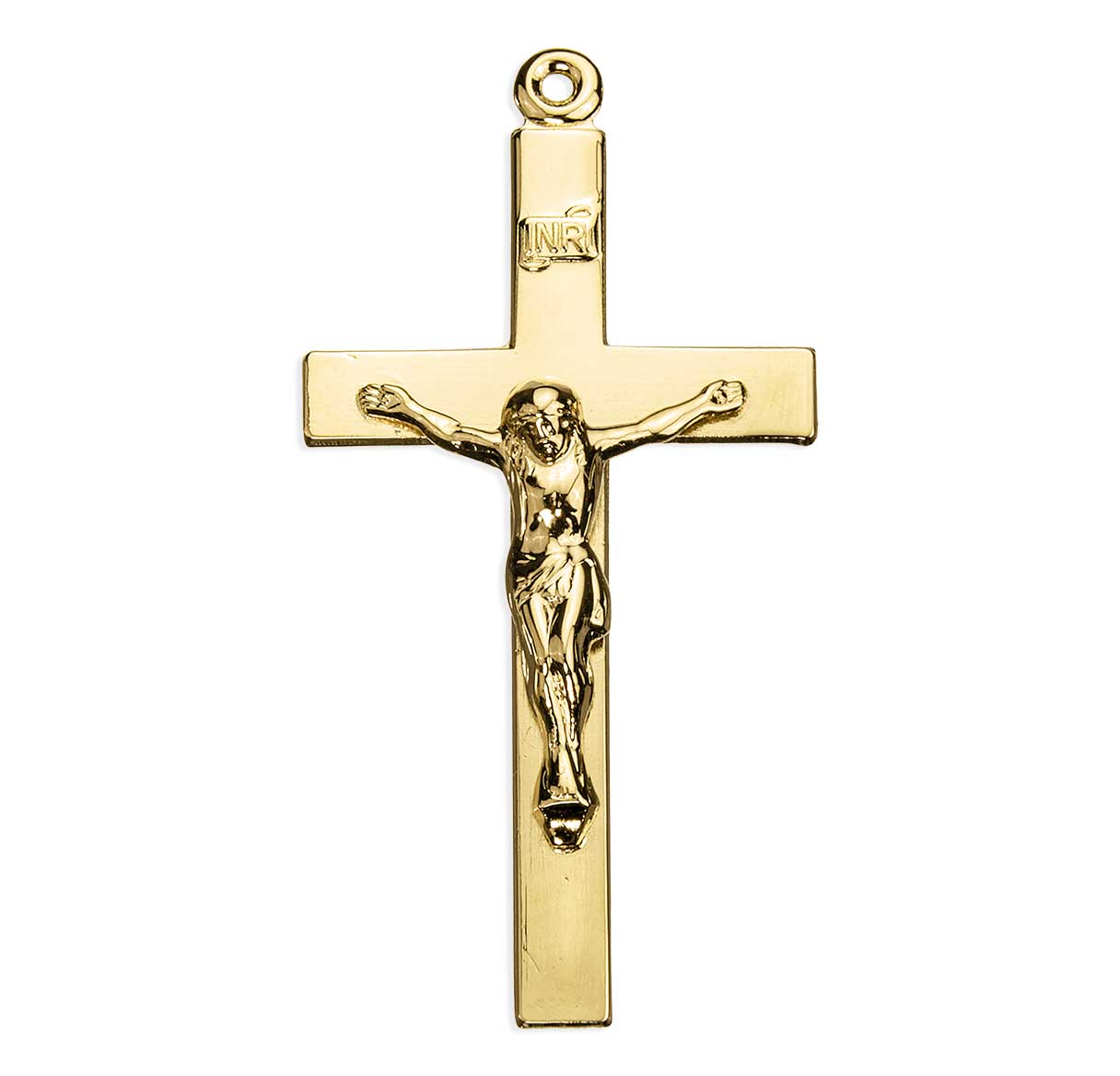 16kt Gold Over Sterling Silver High Polished Crucifix Latin Basic Narrow-*24"Ch-Bxd