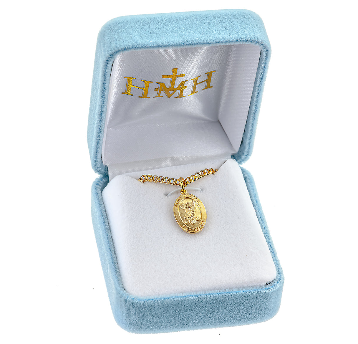 Gold Over Sterling Silver St. Michael Archangel 3/4" Oval Medal-*18"(Thin)-Ch/Bxd