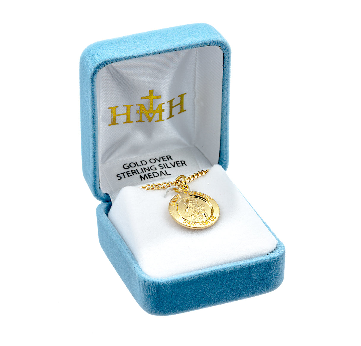 Patron Saint THerese of Lisieux Round Gold Over Sterling Silver Medal