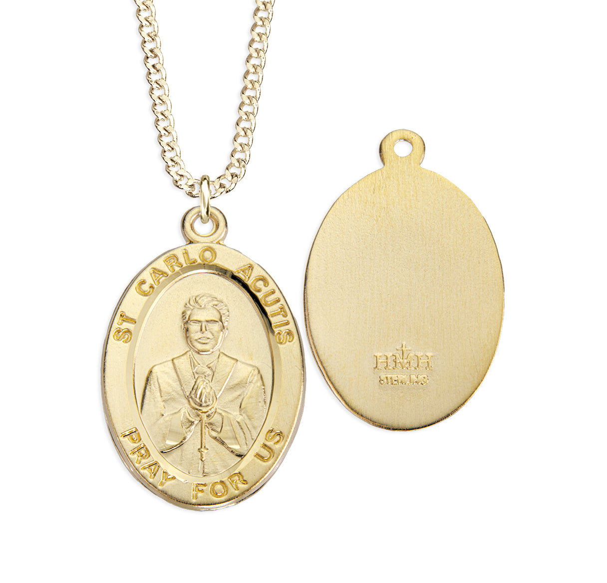 16kt Gold Over Sterling Oval St Carlo Acutis Medal- 20"