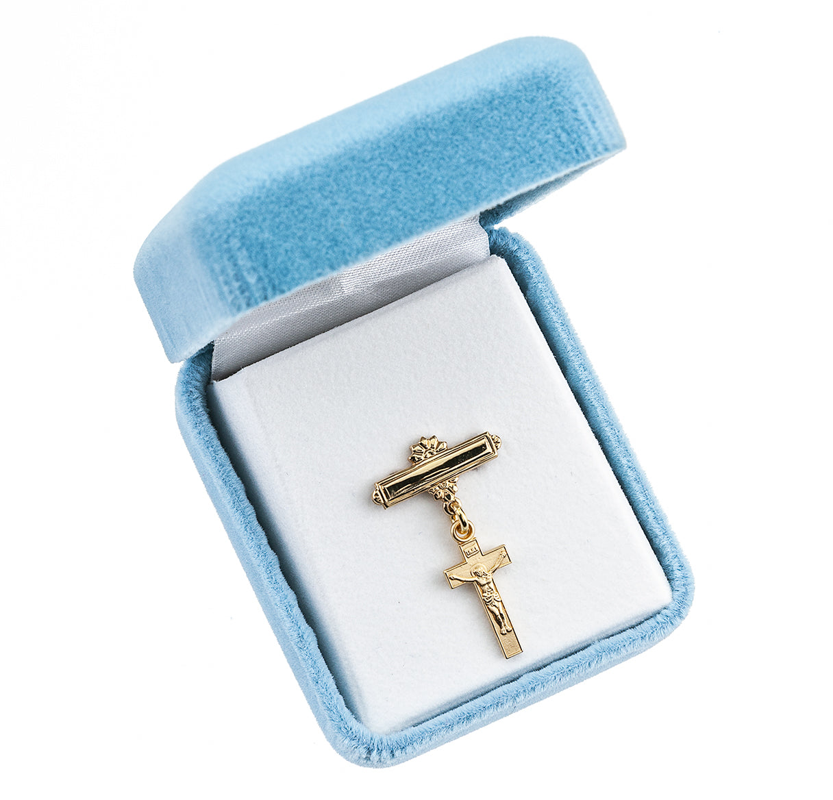 16kt Gold Plated Bar Pin W/ 16kt Gold Over Sterling Sm Plain Cross-Bxd