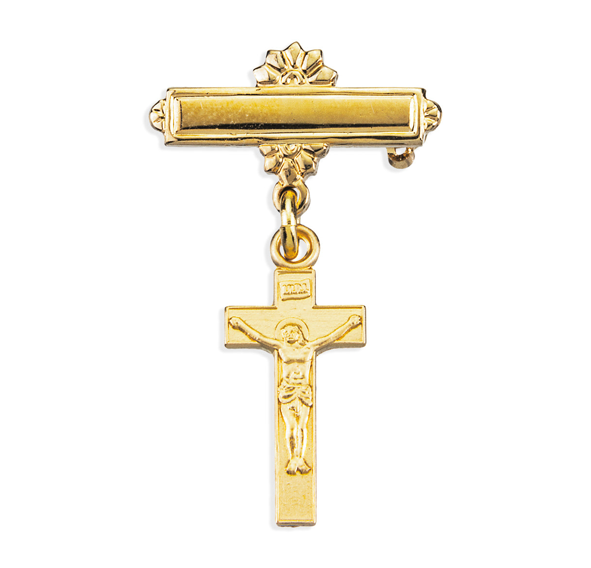 16kt Gold Plated Bar Pin W/ 16kt Gold Over Sterling Sm Plain Cross-Bxd