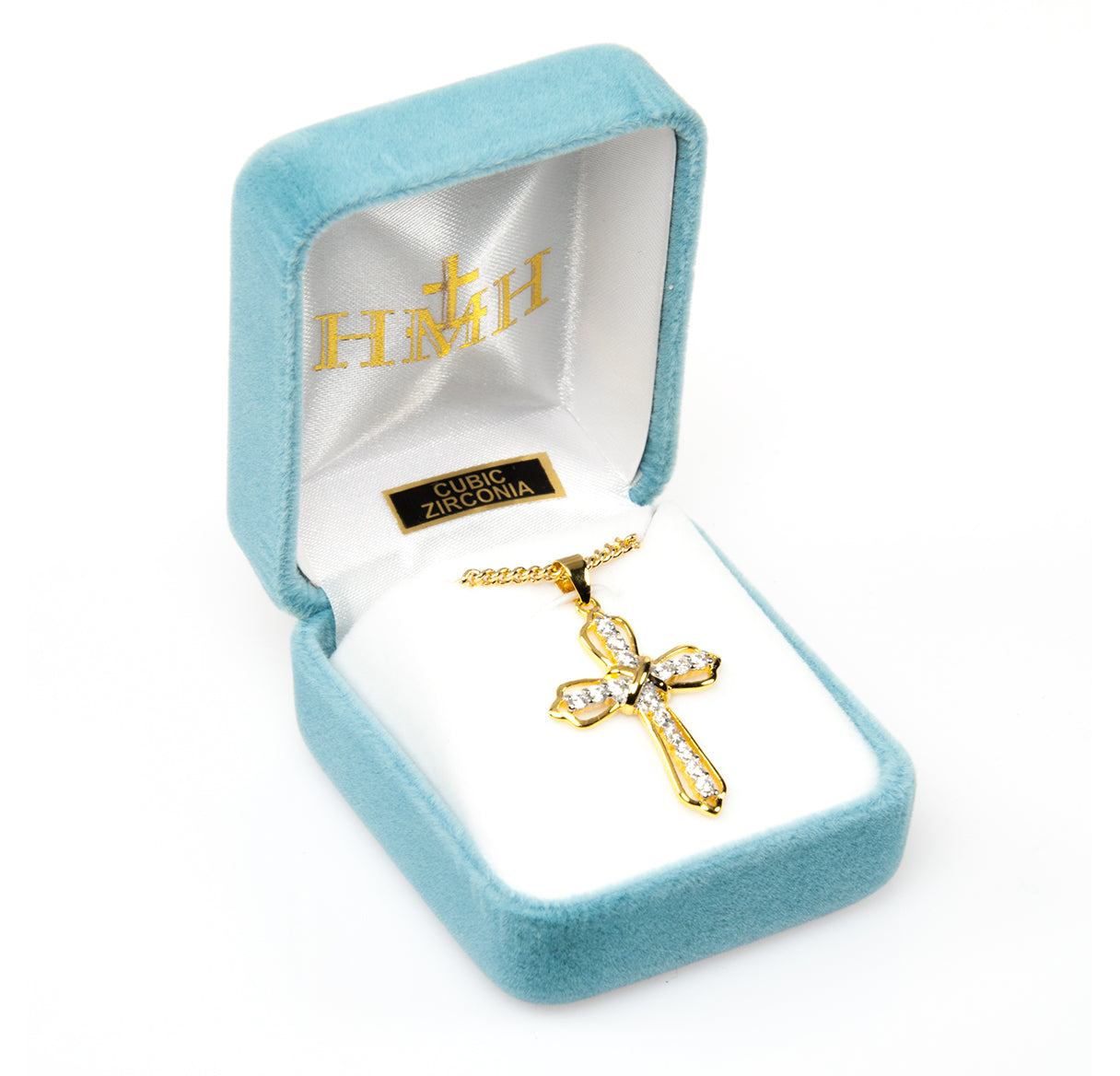Gold Over Sterling Silver Crystal Cubic Zirconia "CZ" Cross Pendant