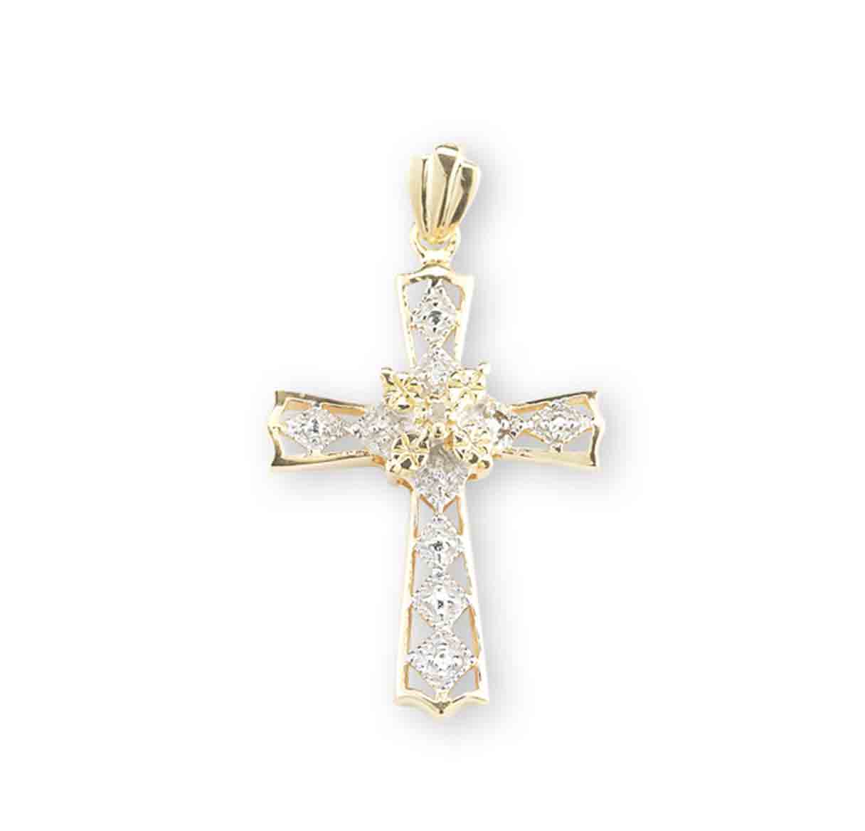 Gold Over Sterling Silver Crystal Cubic Zirconia "CZ" Cross Pendant