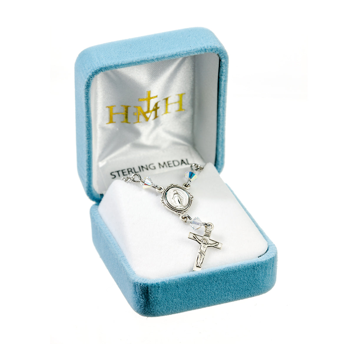 Sterling Silver Miraculous Medal Necklace Adorned with 4mm Aurora Borealis Crystals by Swarovski® Austrian Crystal Beads