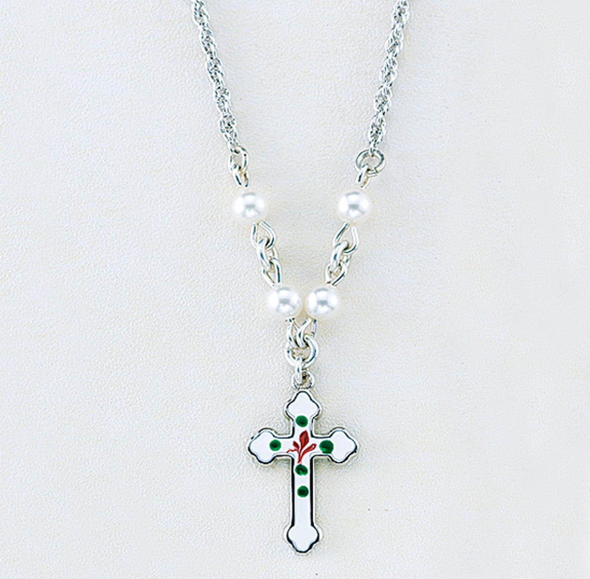 Sterling Silver Epoxy Cross Necklace Adorned with 4mm White Crystals by Swarovski® Austrian Crystal Pearl Beads