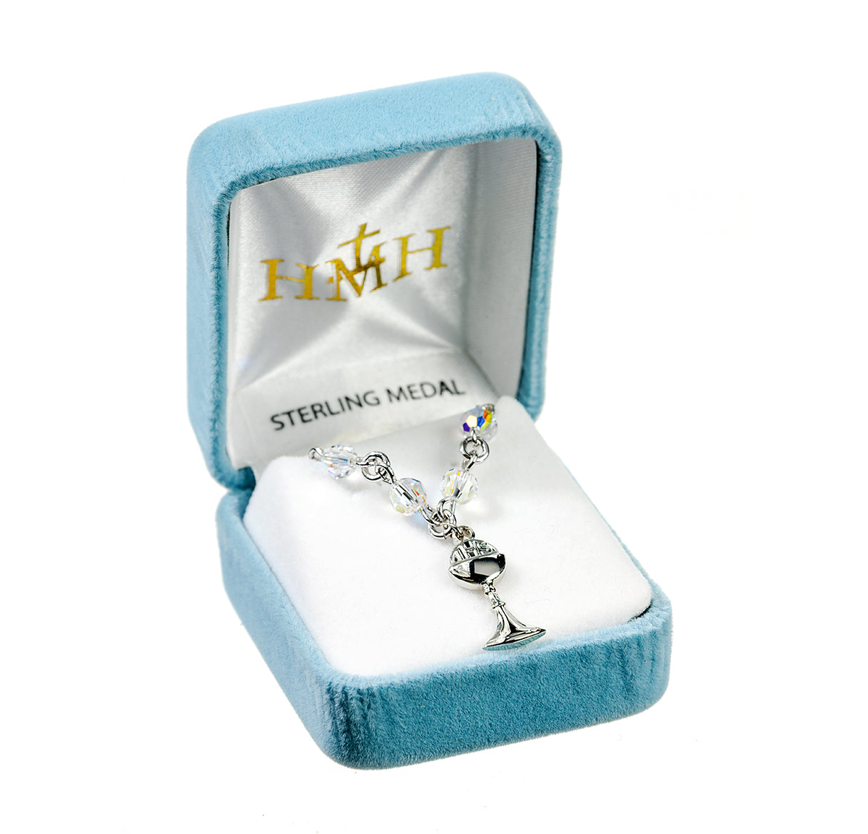 Sterling Silver Chalice Necklace Adorned with 5mm Aurora Borealis Crystals by Swarovski® Austrian Crystal Beads