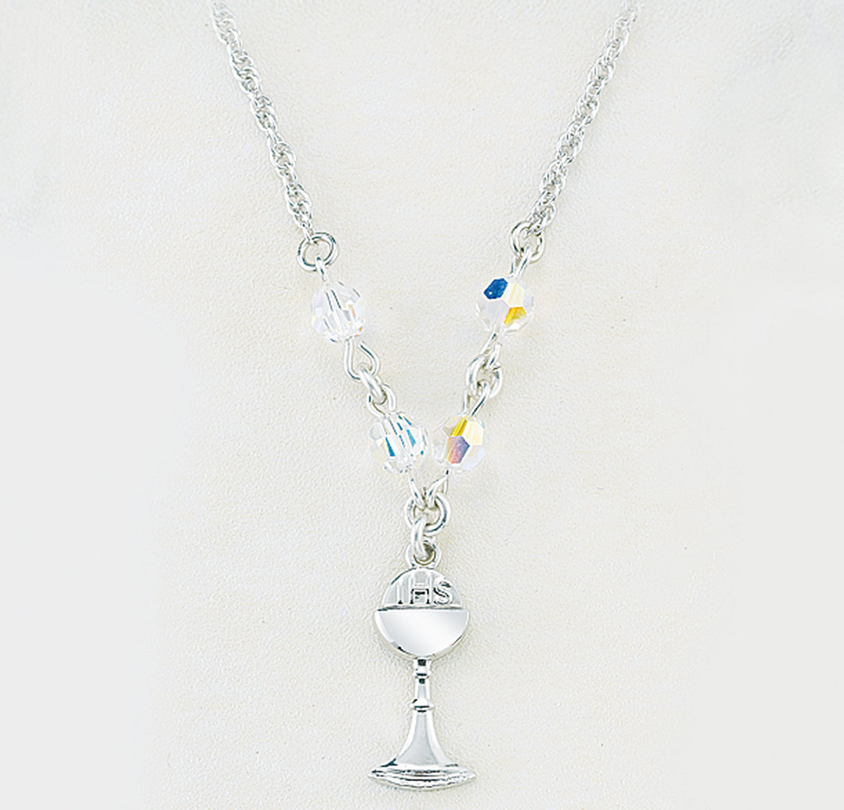 Sterling Silver Chalice Necklace Adorned with 5mm Aurora Borealis Crystals by Swarovski® Austrian Crystal Beads