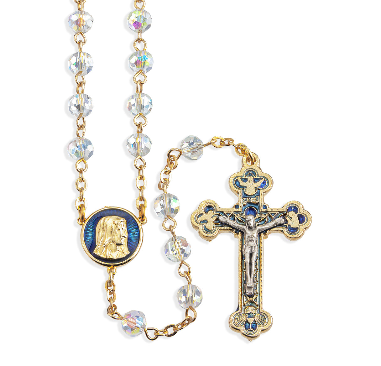6mm Round Crystal Bead Rosary with a Gold Plated Cfx & Ctr (P22011G, P363GB)- Bxd