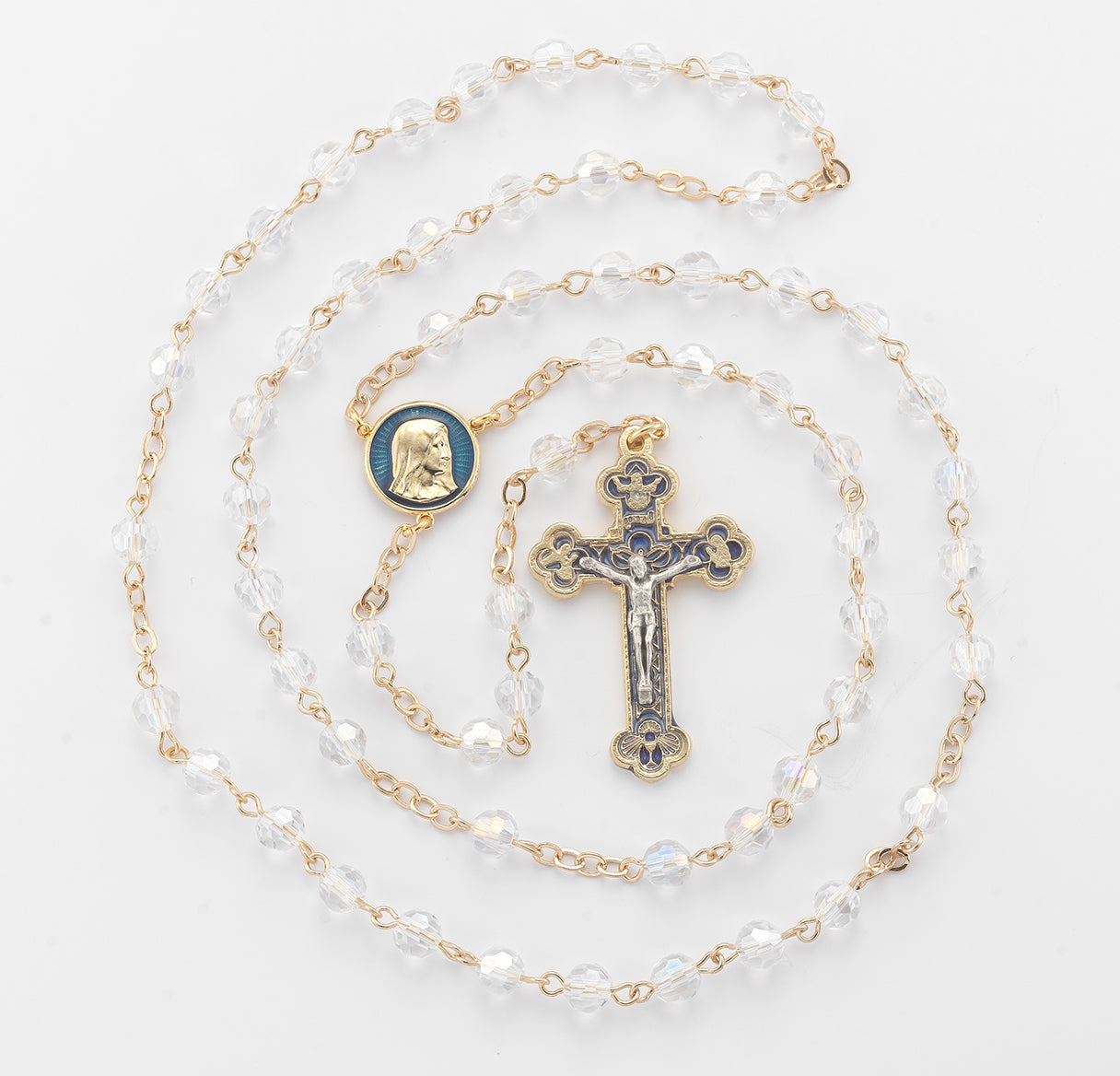 6mm Round Crystal Bead Rosary with a Gold Plated Cfx & Ctr (P22011G, P363GB)- Bxd
