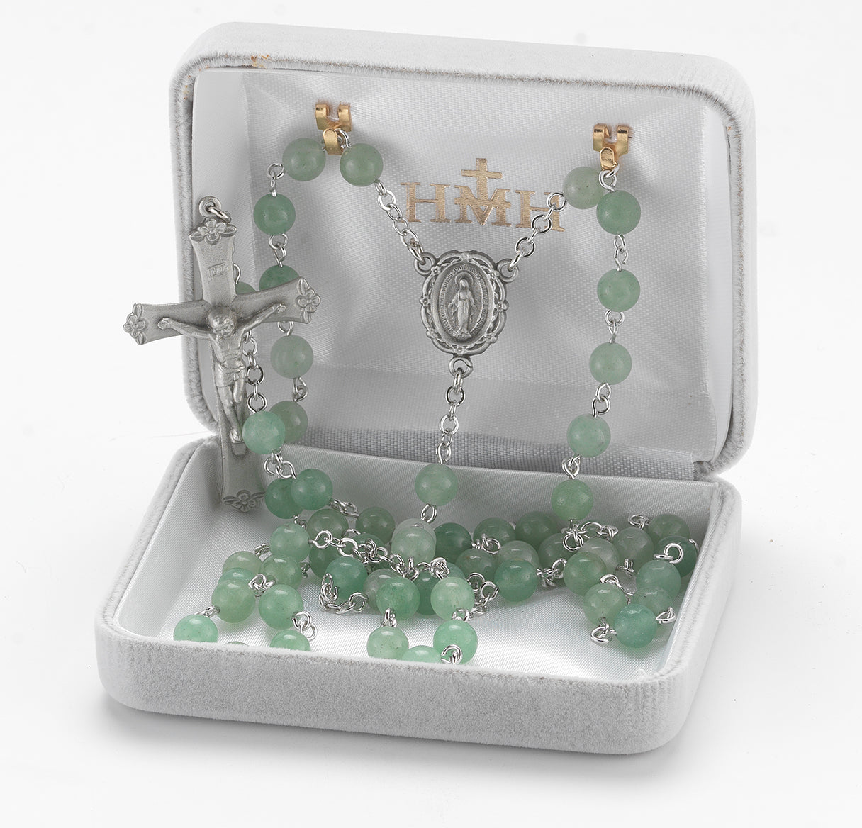 6mm Adventurine Gemstone Bead Rosary made with Genuine Pewter Crucifix and Centerpiece