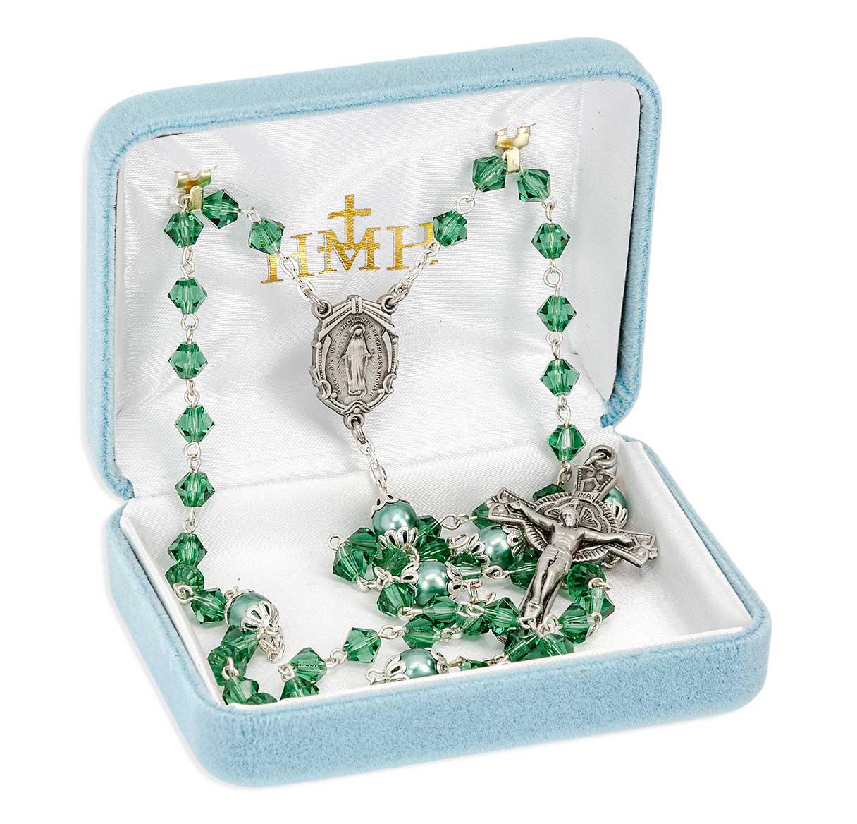 6mm Czech Bicone Crystal Erinite Beads W/ Capped Round O.F Beads & Pewter Center & Crucifix