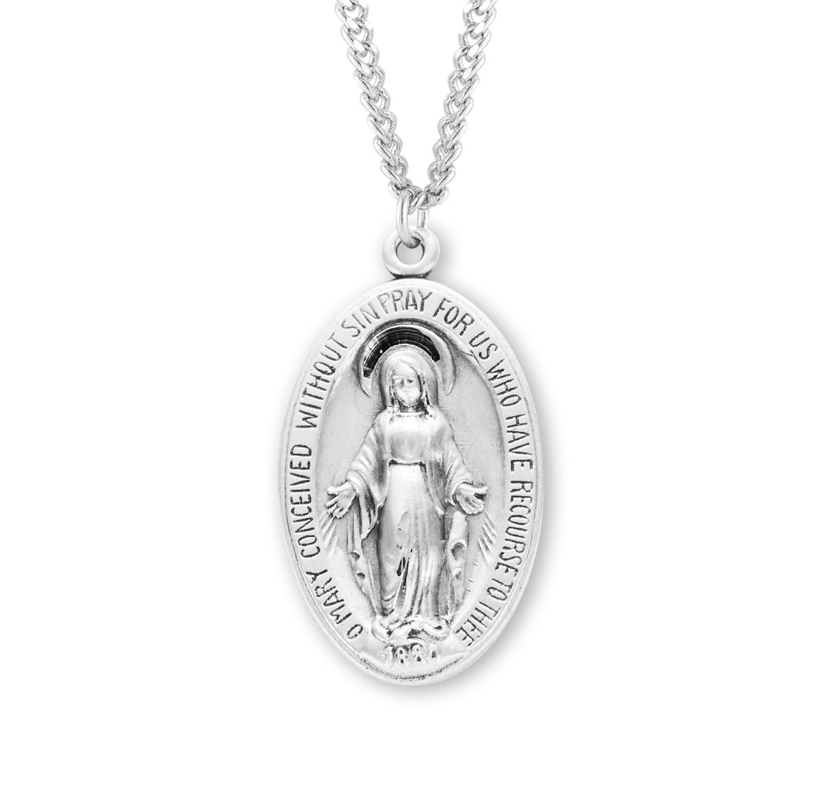 Sterling Silver Lrg Oval Miraculous 18" Ch-Bxd