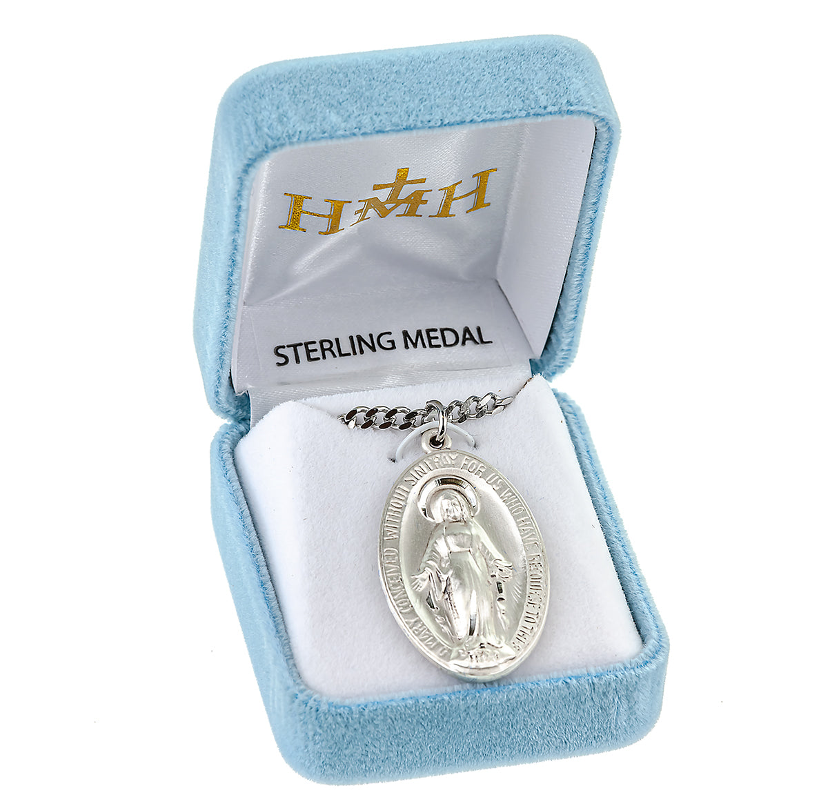 Sterling Silver Lrg Oval Miraculous 18" Ch-Bxd
