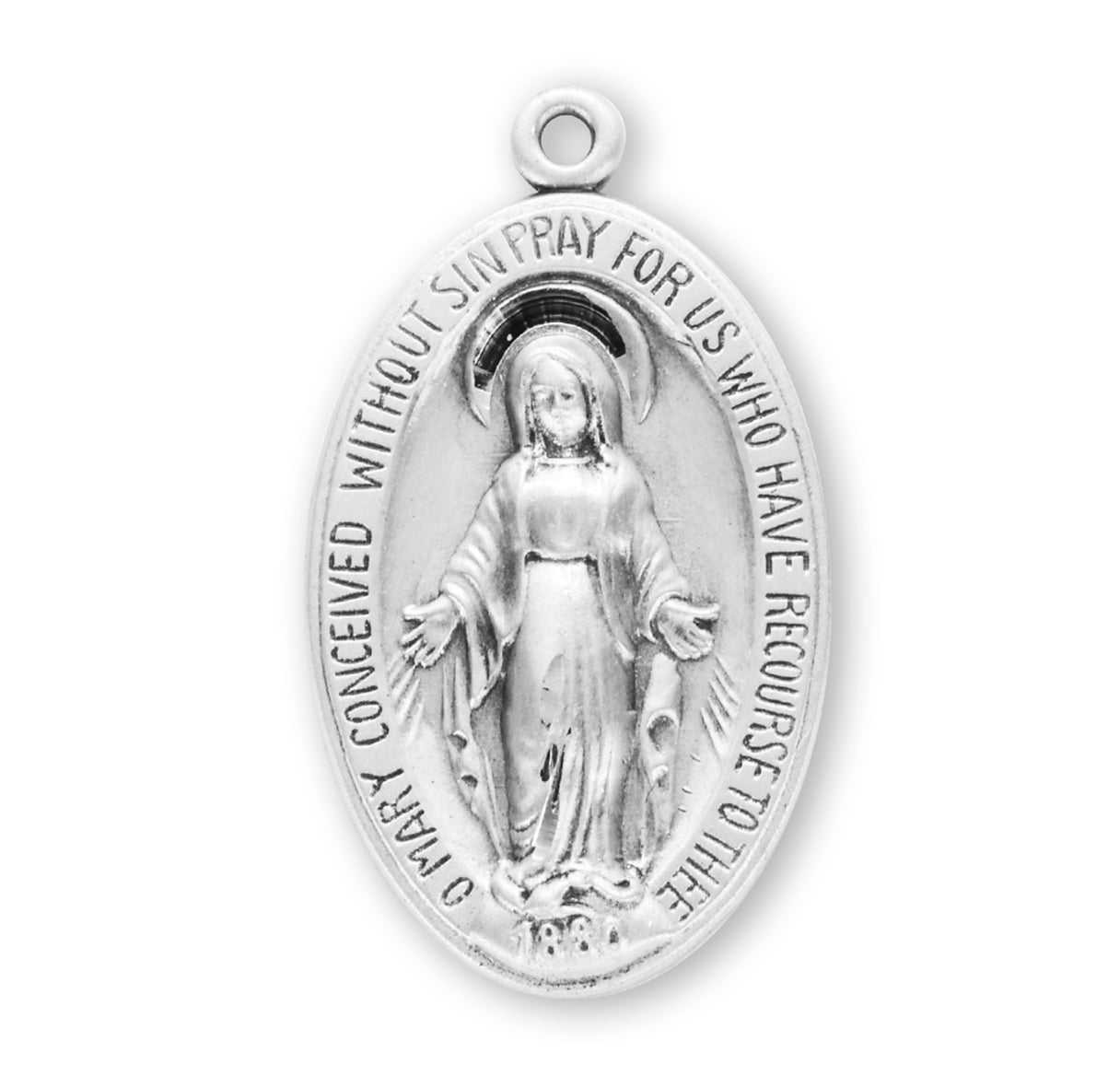 Sterling Silver Lrg Oval Miraculous 18" Ch-Bxd