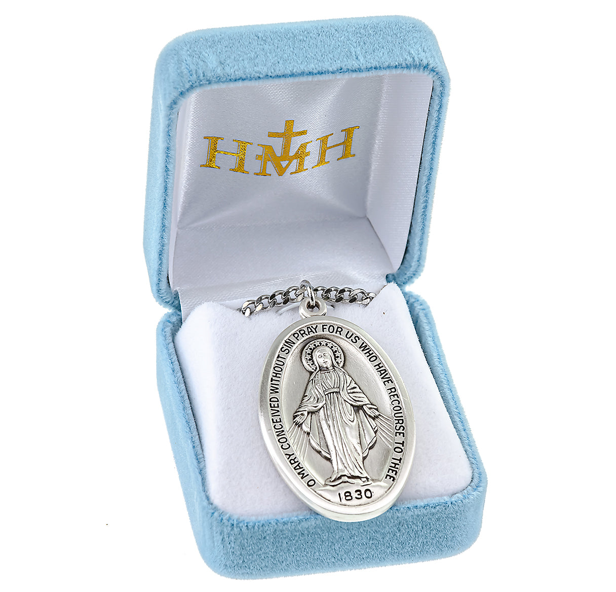 Sterling Silver Large Oval Miraculous Medal- 27"Ch-Bxd