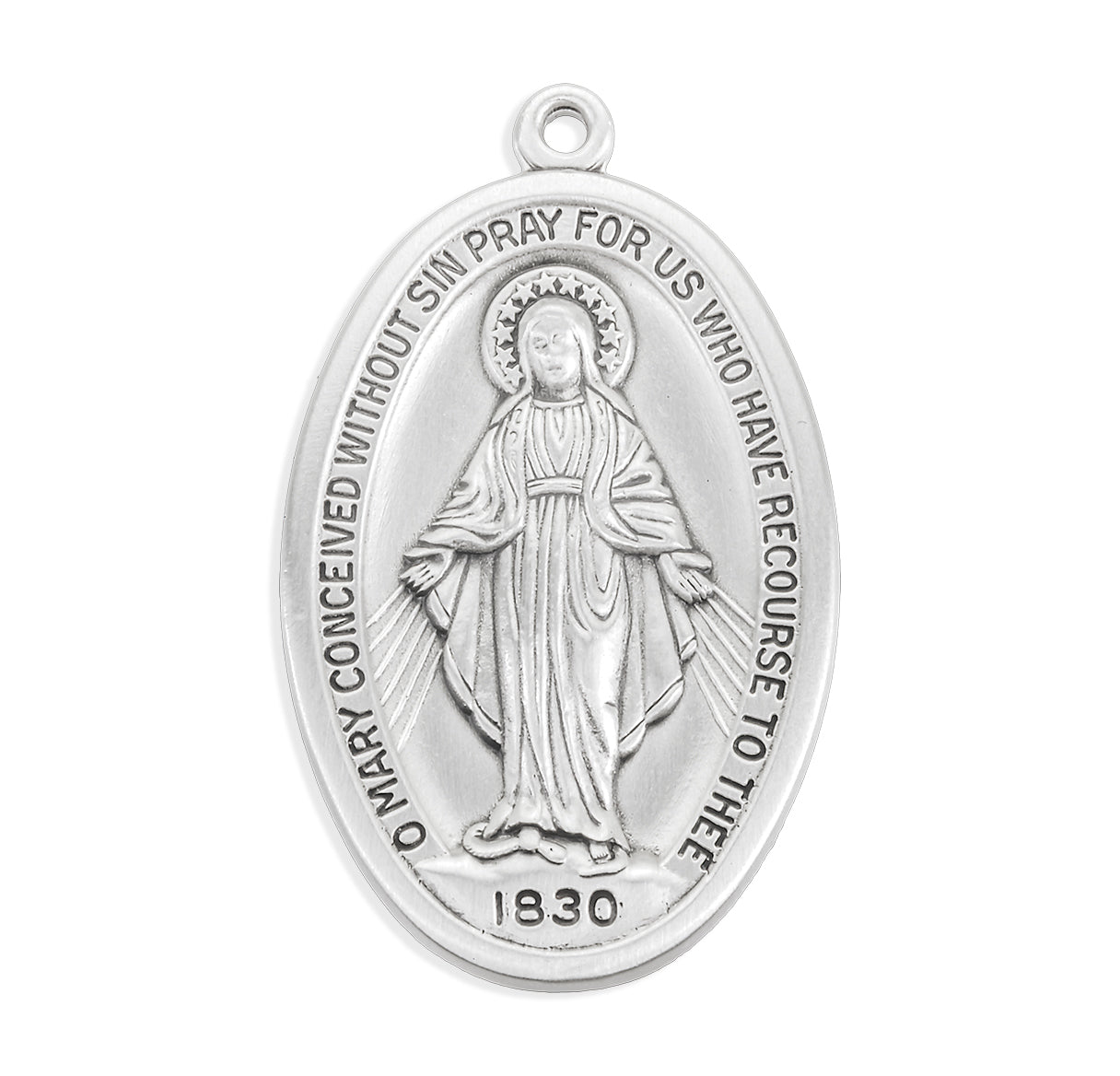 Sterling Silver Large Oval Miraculous Medal- 27"Ch-Bxd