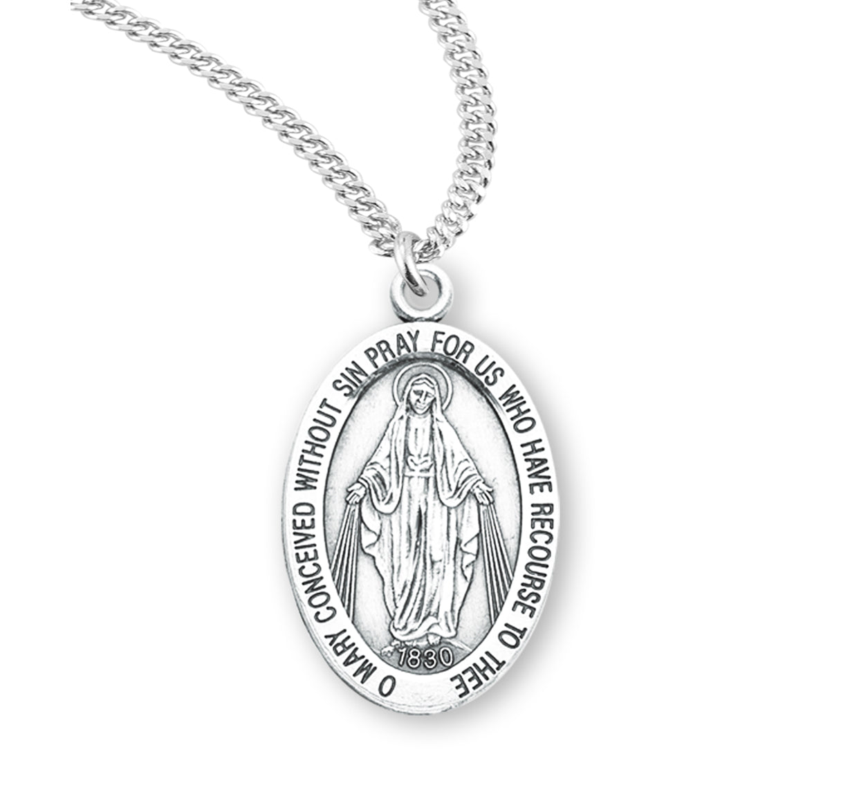 Sterling Silver Lrg Oval Miraculous 24" Ch-Bxd