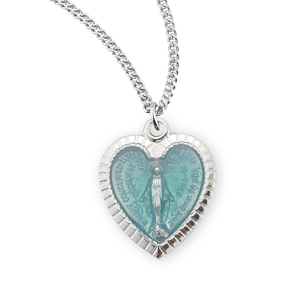 Sterling Silver Epoxy Heart Shape Miraculous Medal