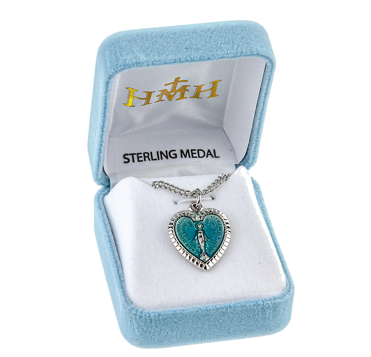 Sterling Silver Epoxy Heart Shape Miraculous Medal