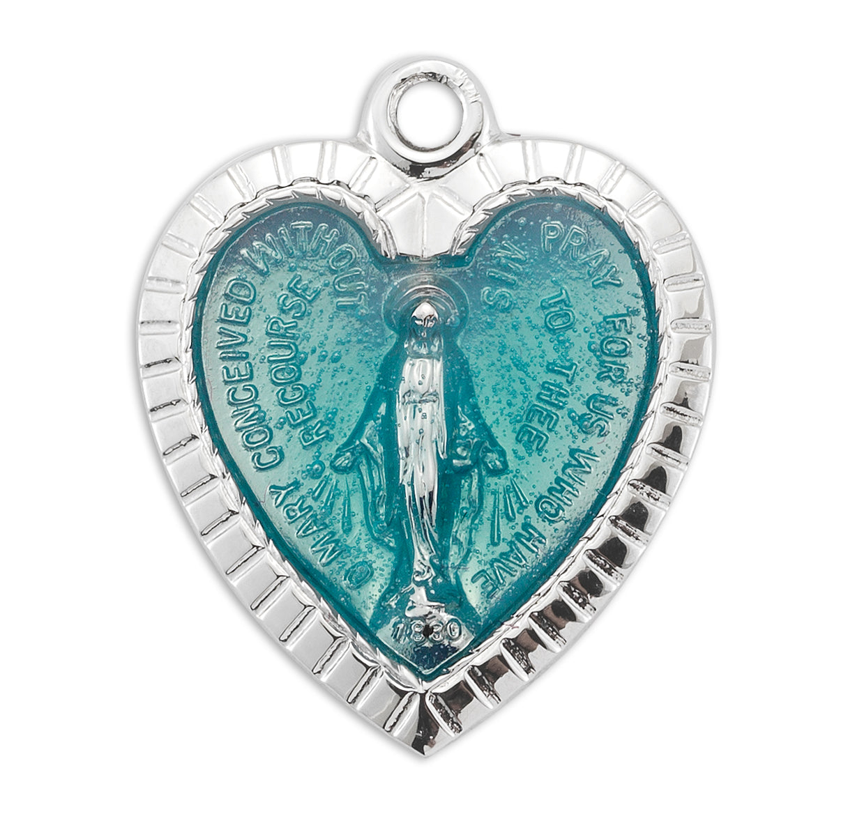 Sterling Silver Epoxy Heart Shape Miraculous Medal
