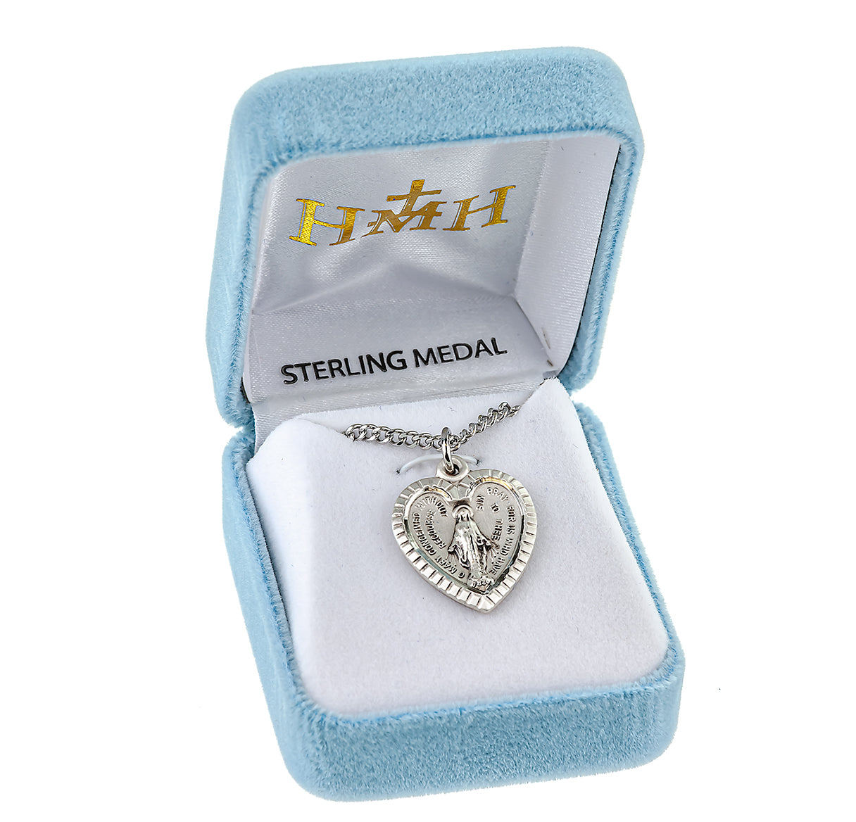 Sterling Silver Heart Shape Miraculous Medal