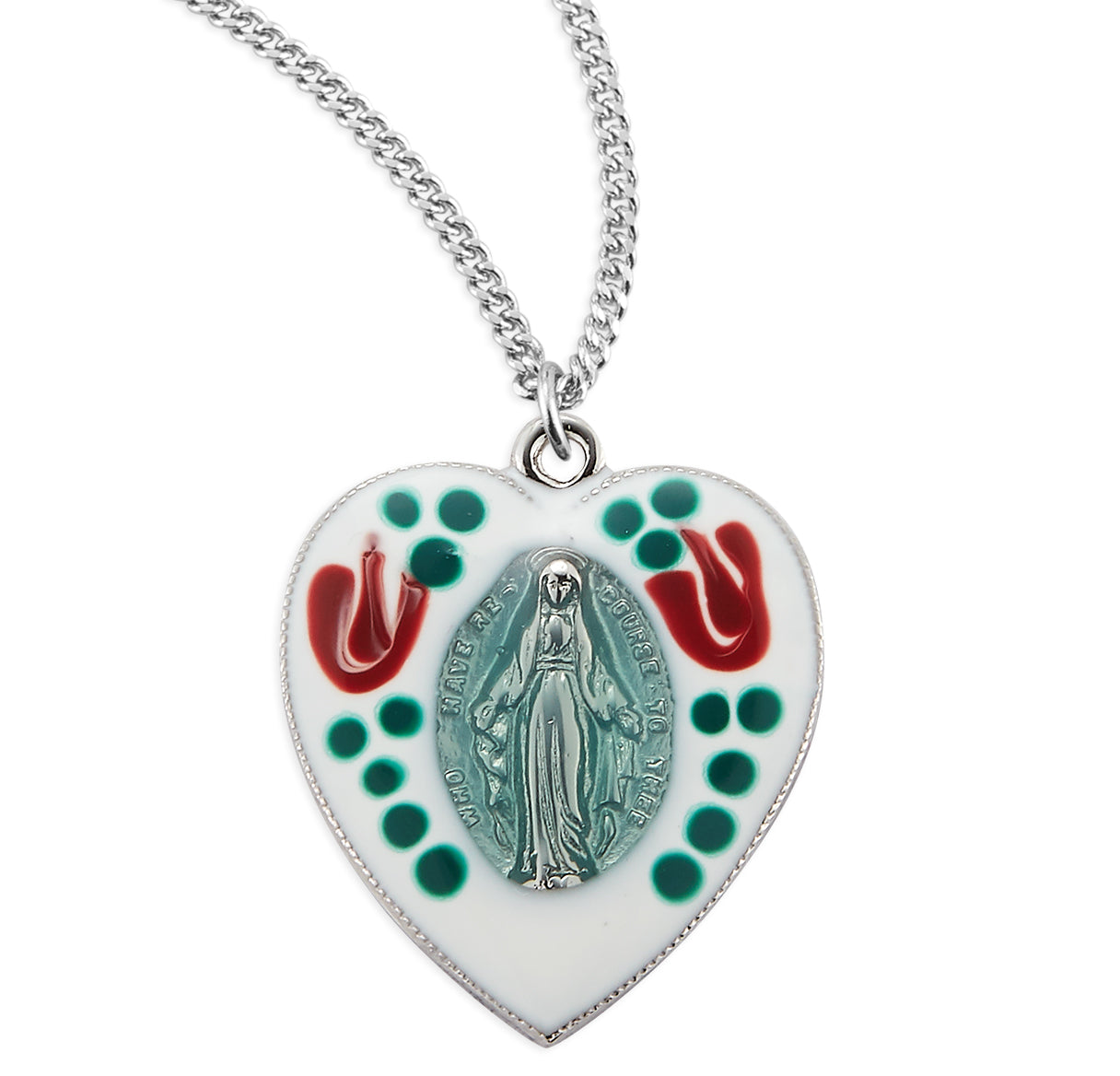 Sterling Silver blue epoxy heart Miraculous medal-w/16" Ch-Bxd