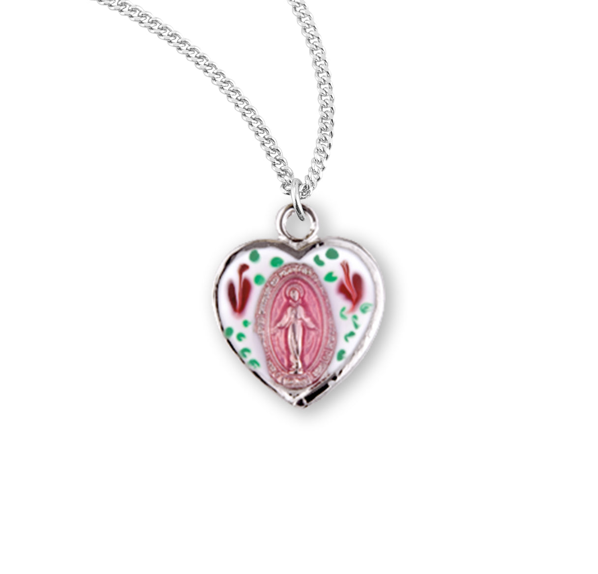 Sterling Silver Heart Shape Miraculous Medal