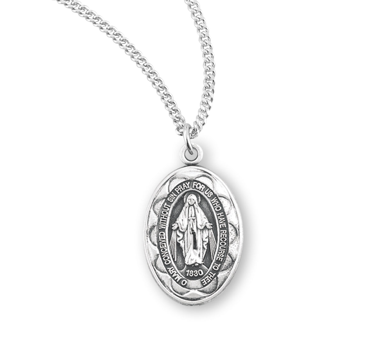 Sterling Silver Small Oval Miraculous Scalloped Edge 20" Ch-Bxd