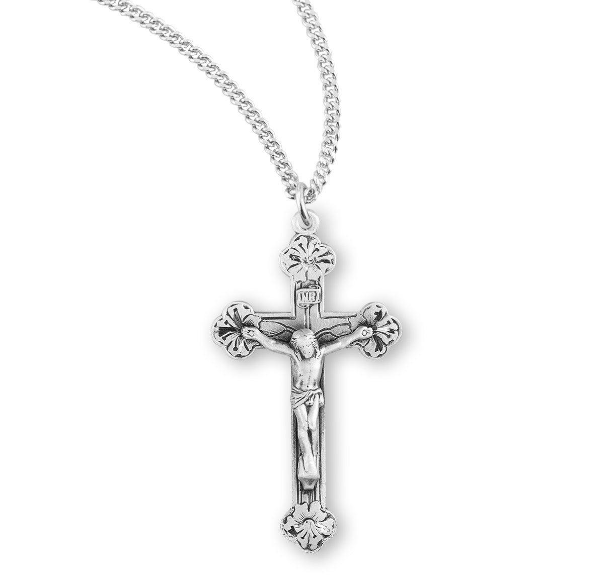 Sterling Silver Crucifix with Budded Flower Tips on a 18" Ch-Bxd